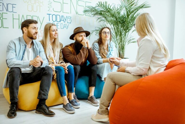 Group of people during the psychological therapy indoors