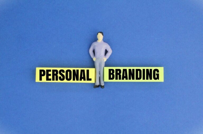 miniature people with words Personal Branding.