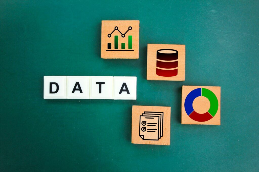 alphabet letter with data word and data icon