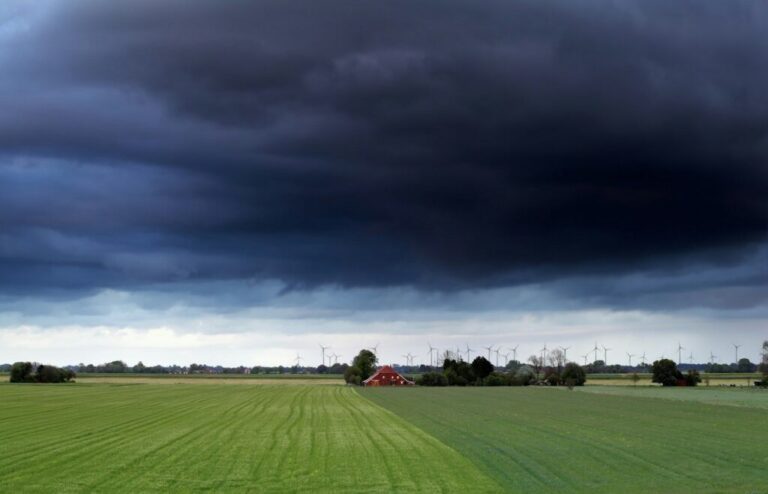 dark stormy sky over summer farmland