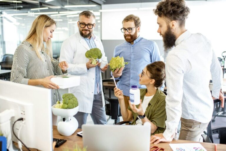 People developing a new food product in the office