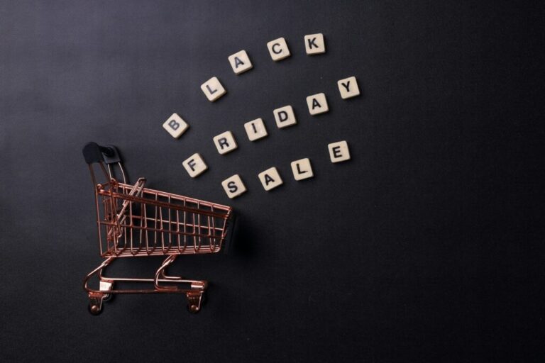 Black Friday Sale lettering and shopping cart on a black background