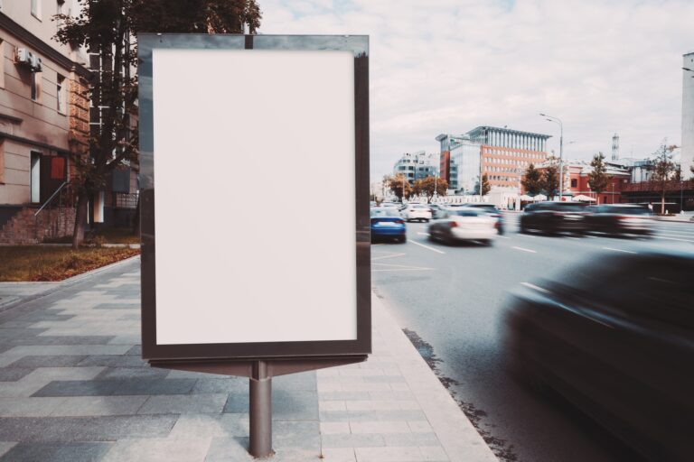 An advertising placard on the street