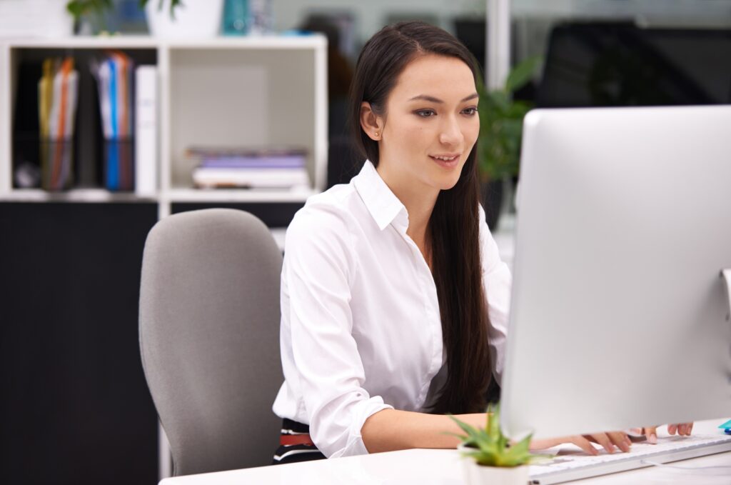 Getting her work done with a smile