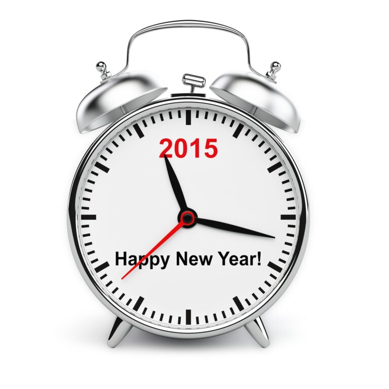 Year 2015 classic alarm clock isolated