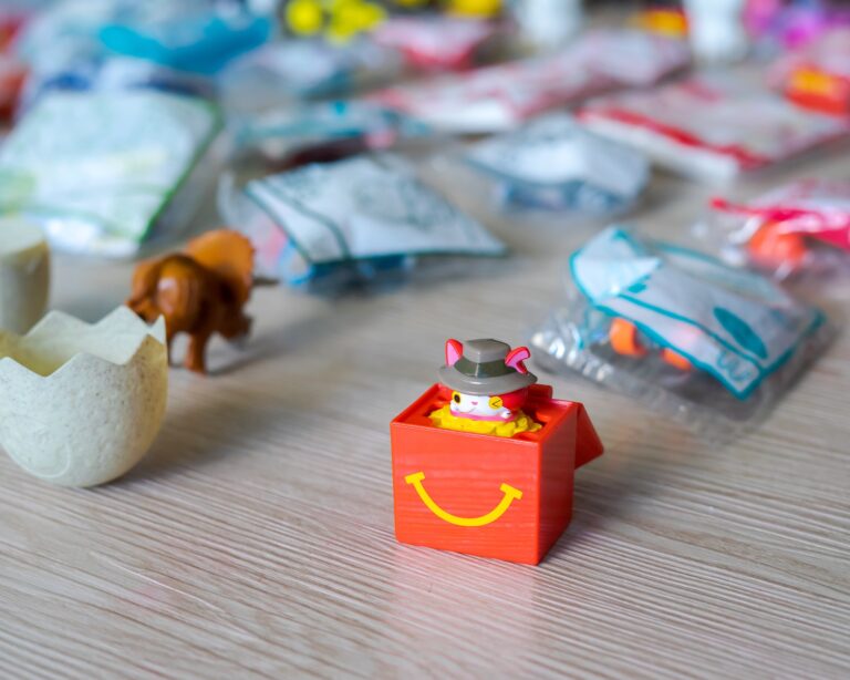 Various cartoon and game characters from McDonald's happy meal. Children's toy collections.
